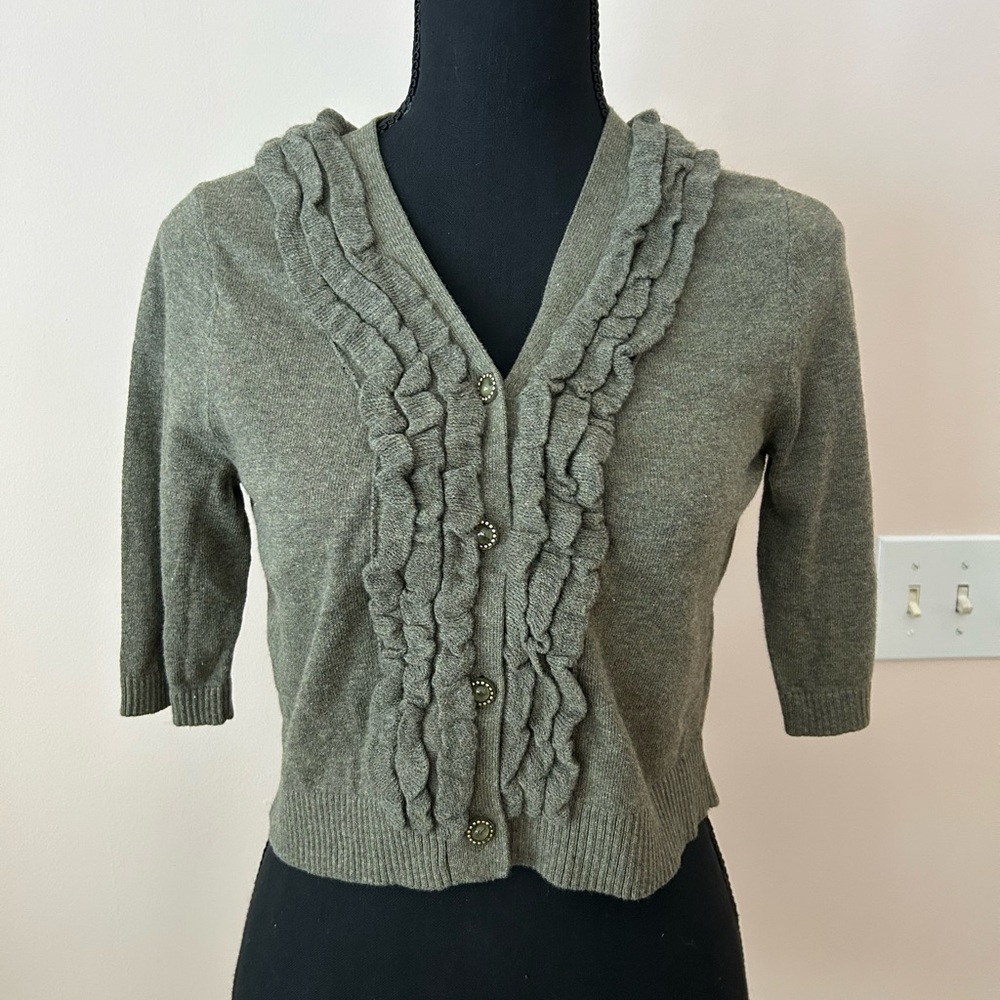 MOTH Goffered Front Ruffle Cardigan Cropped Sweater - Size S - Picture 3 of 8